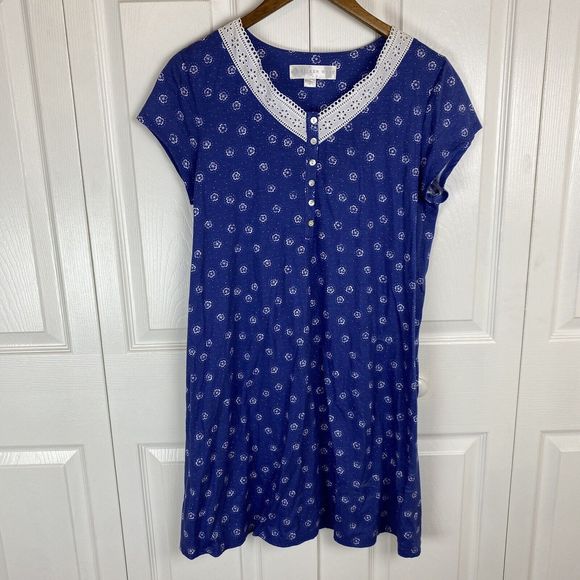 Eileen West S Small Nightgown Sleep Dress Chemise Floral Peasant Prairie Lace - Picture 1 of 5